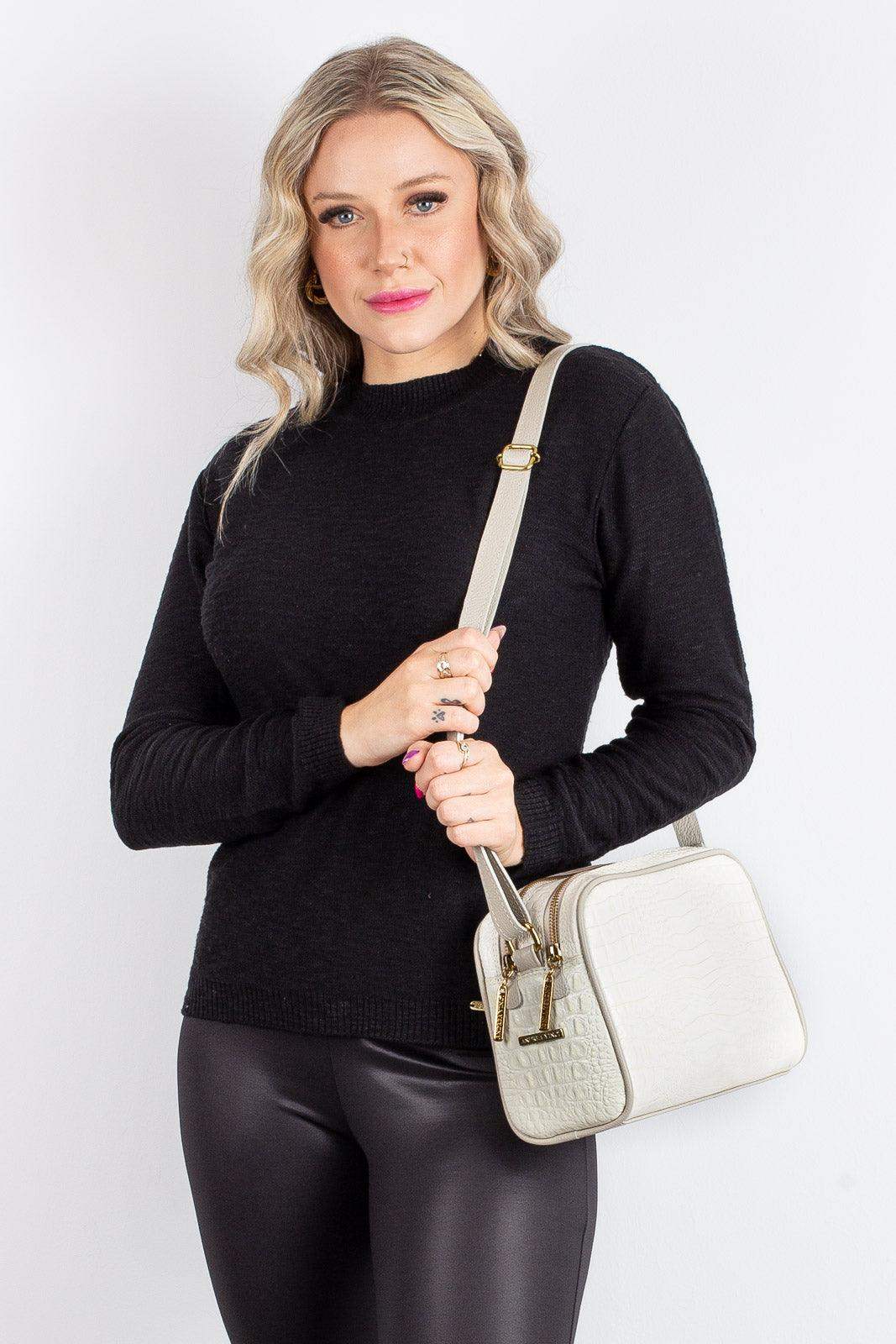 Bolsa quadrada de couro croco Daiana - Enluaze