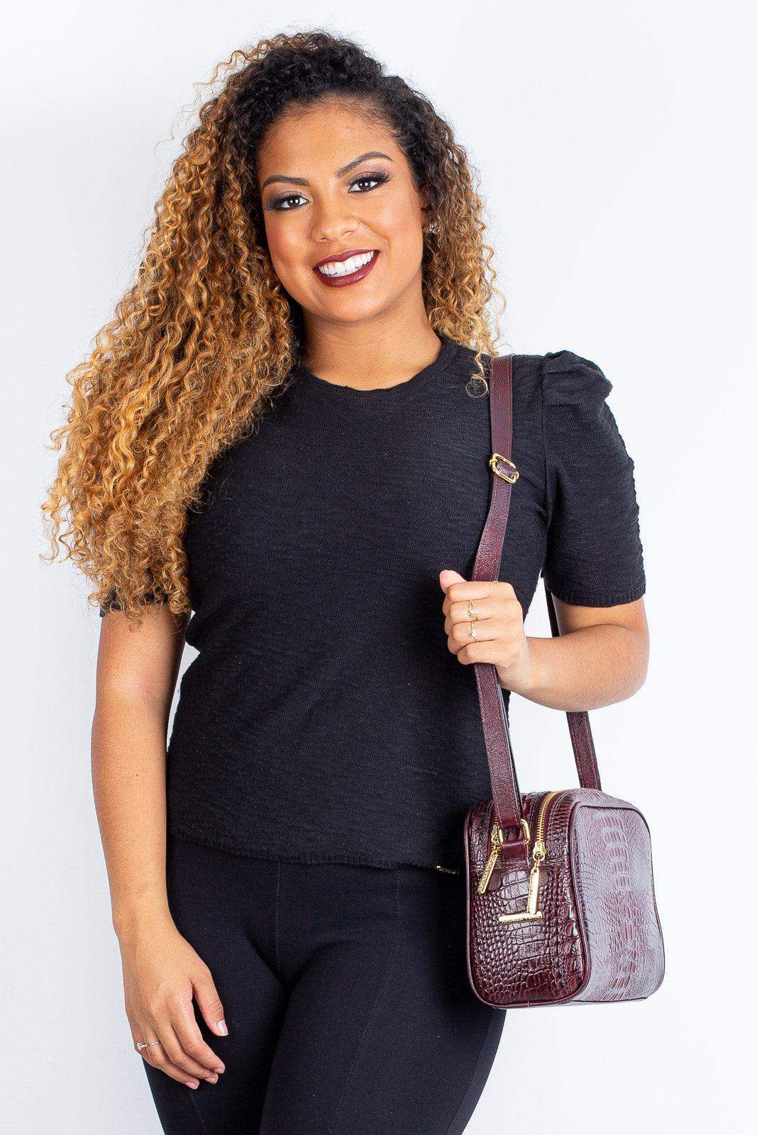 Bolsa quadrada de couro croco Daiana - Enluaze