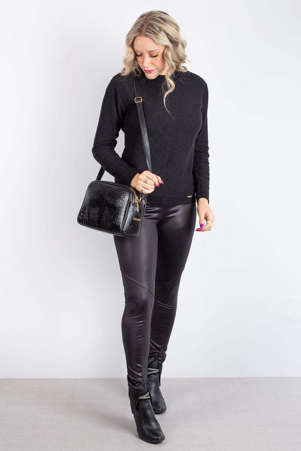 Bolsa quadrada de couro croco Daiana - Enluaze