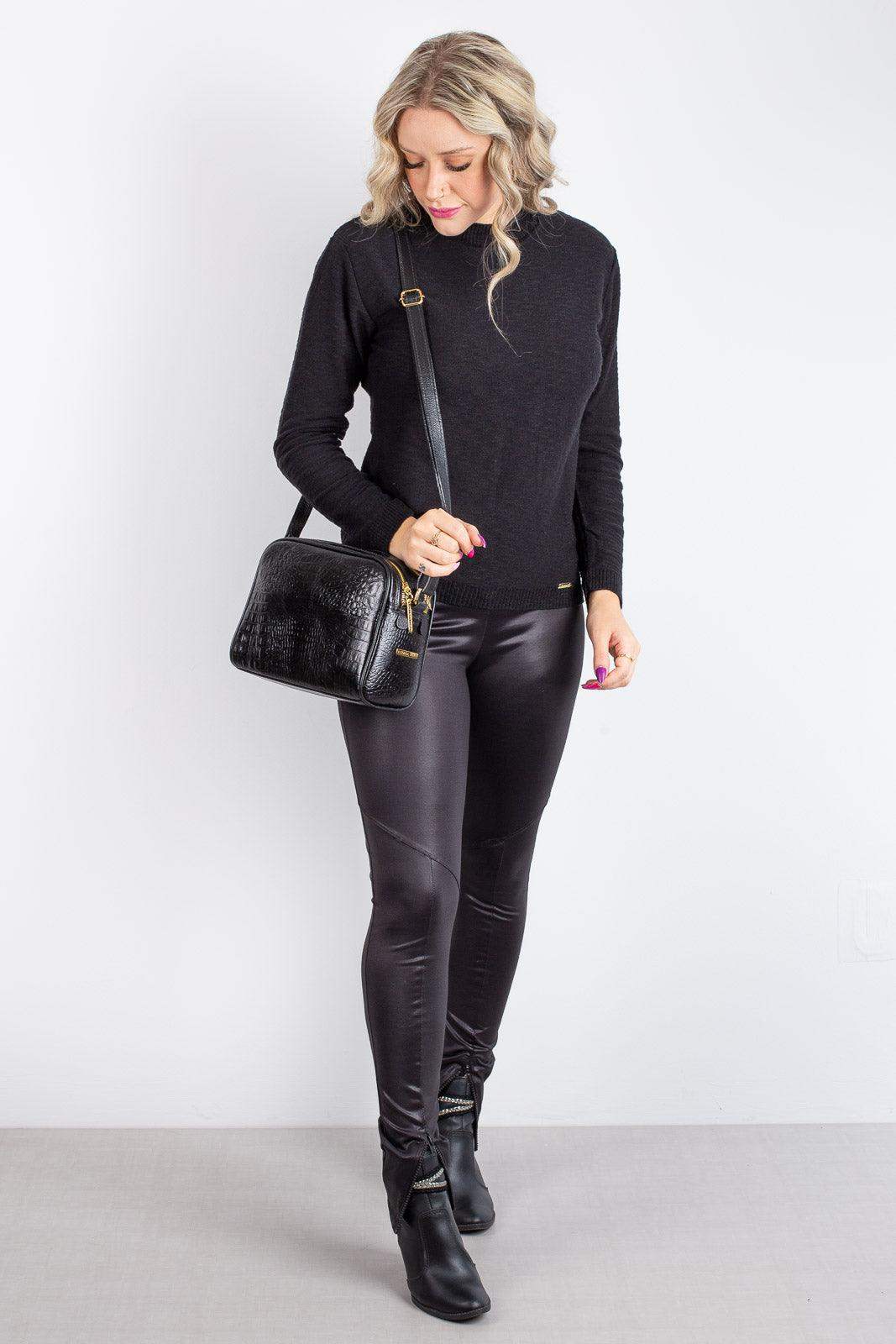 Bolsa quadrada de couro croco Daiana - Enluaze