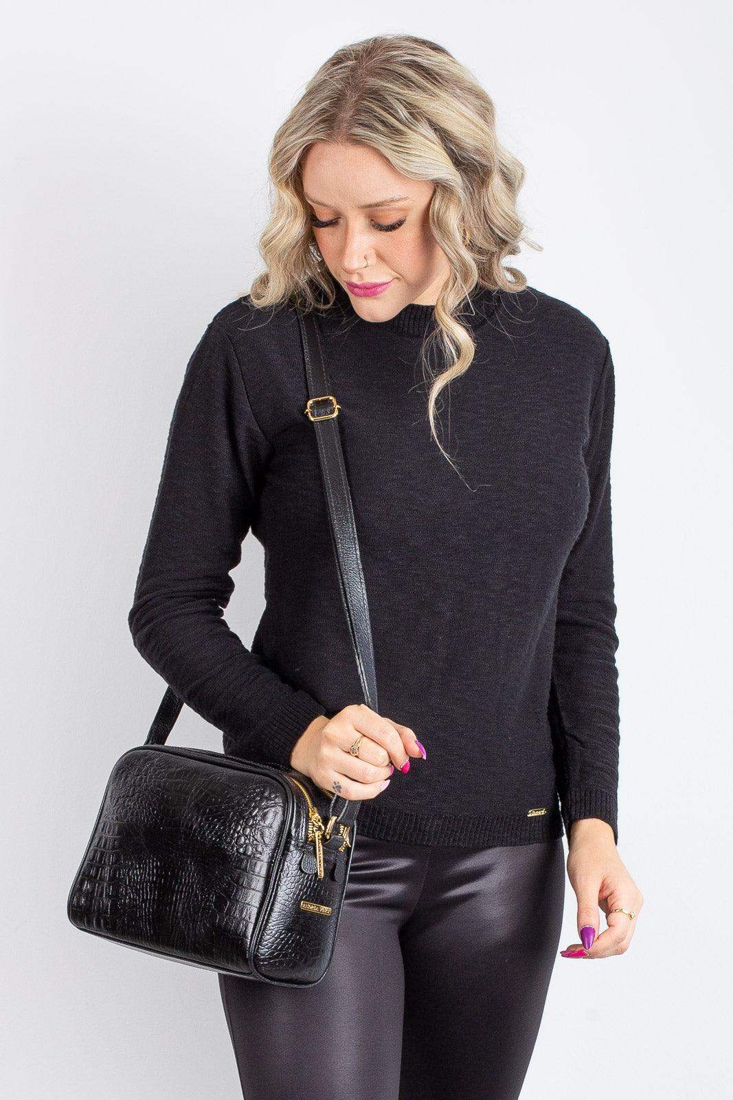 Bolsa quadrada de couro croco Daiana - Enluaze