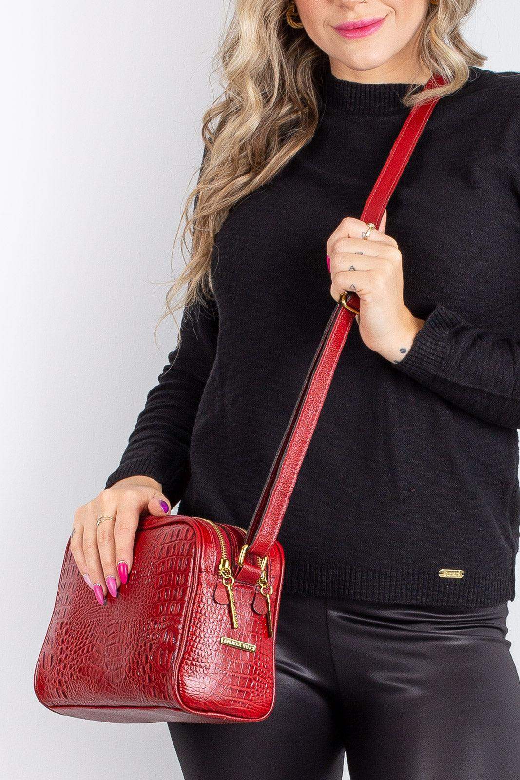 Bolsa quadrada de couro croco Daiana - Enluaze