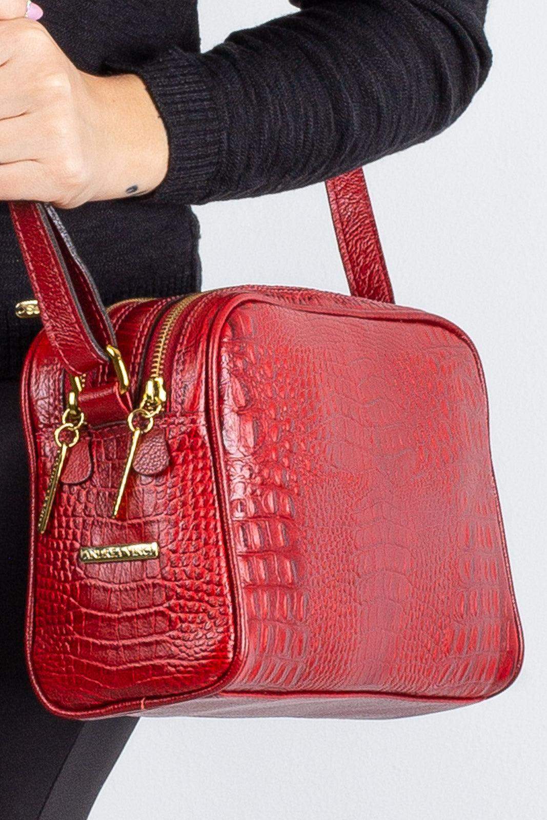 Bolsa quadrada de couro croco Daiana - Enluaze