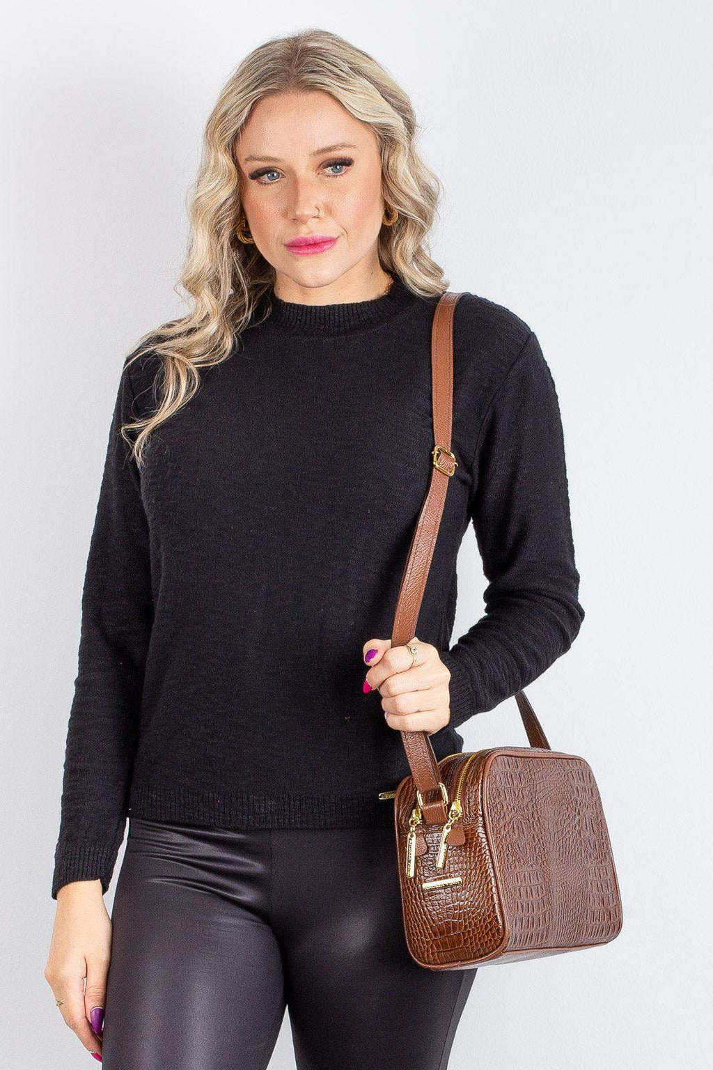 Bolsa quadrada de couro croco Daiana - Enluaze