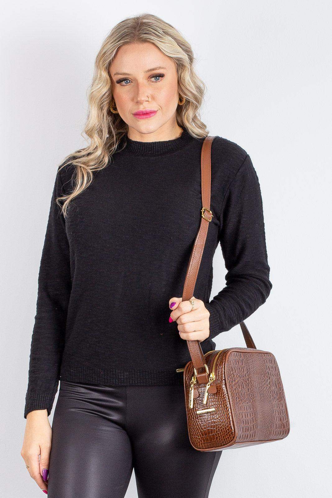 Bolsa quadrada de couro croco Daiana - Enluaze