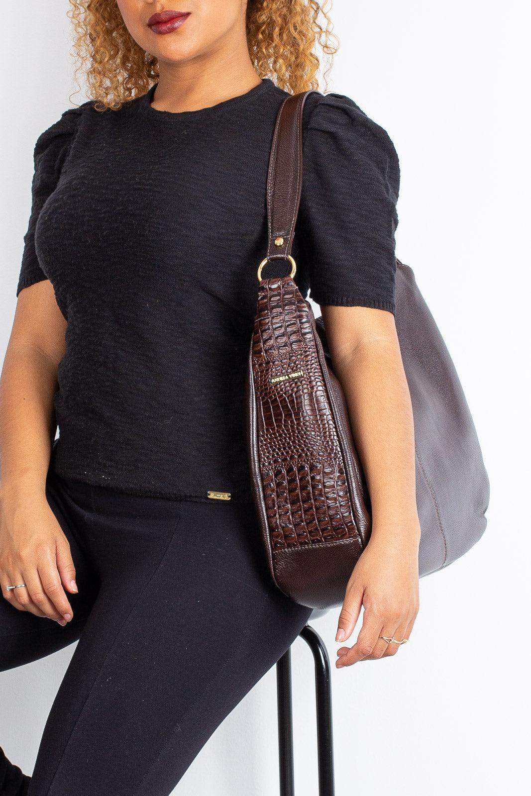 Bolsa saco grande de couro liso Carla - Enluaze