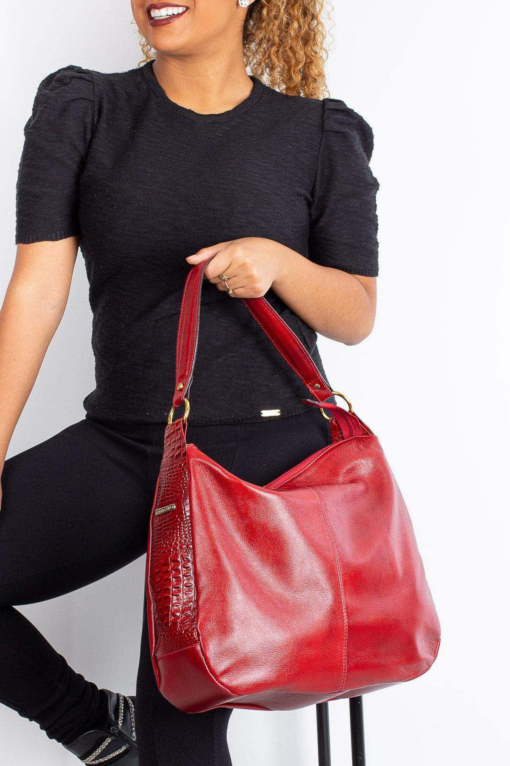 Bolsa saco grande de couro liso Carla - Enluaze