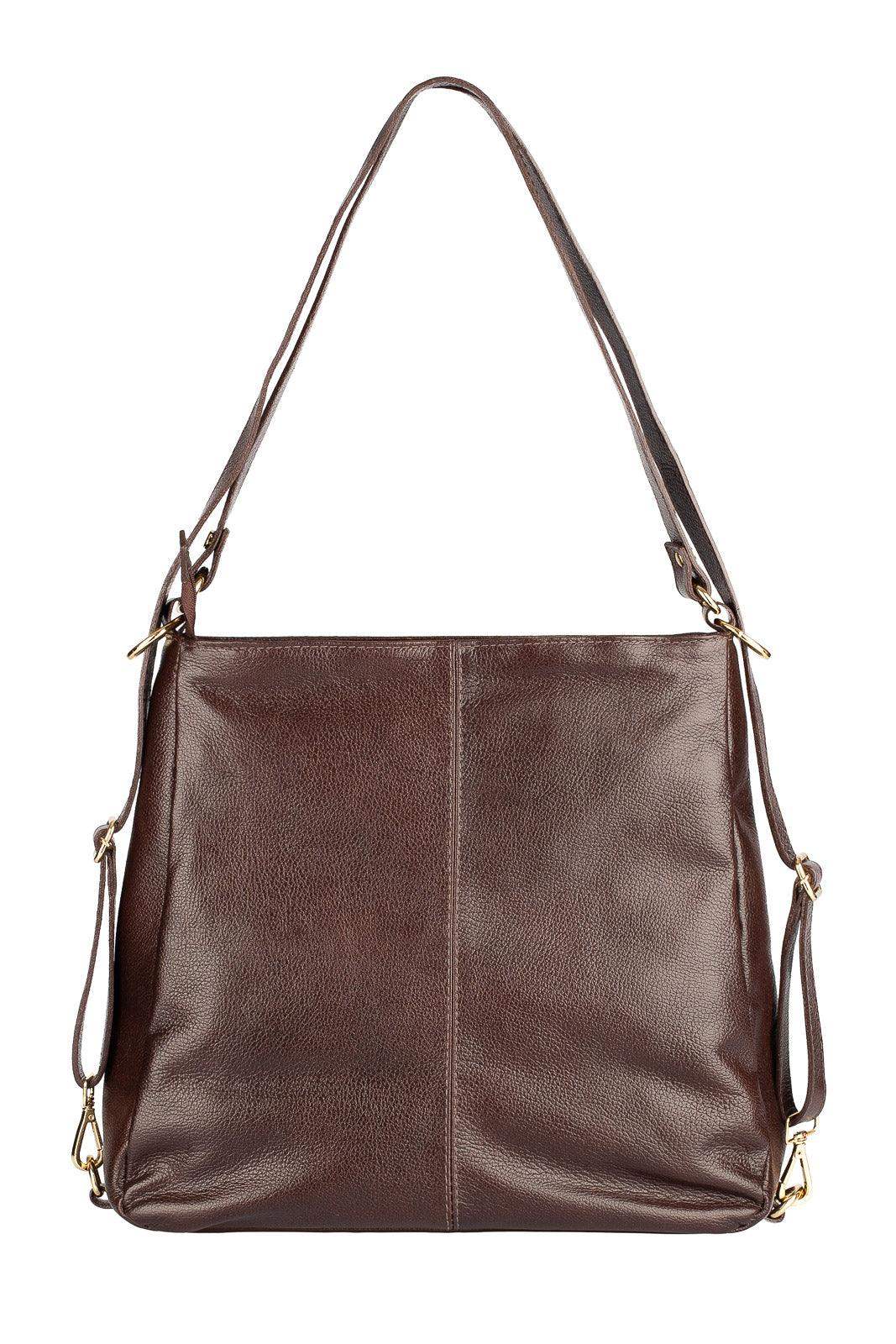 Bolsa mochila de couro liso Érica - Enluaze