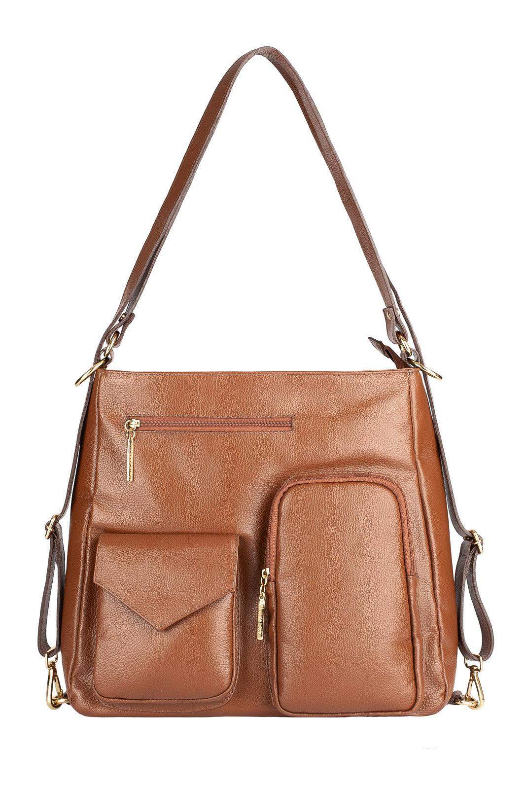 Bolsa mochila de couro liso Érica - Enluaze