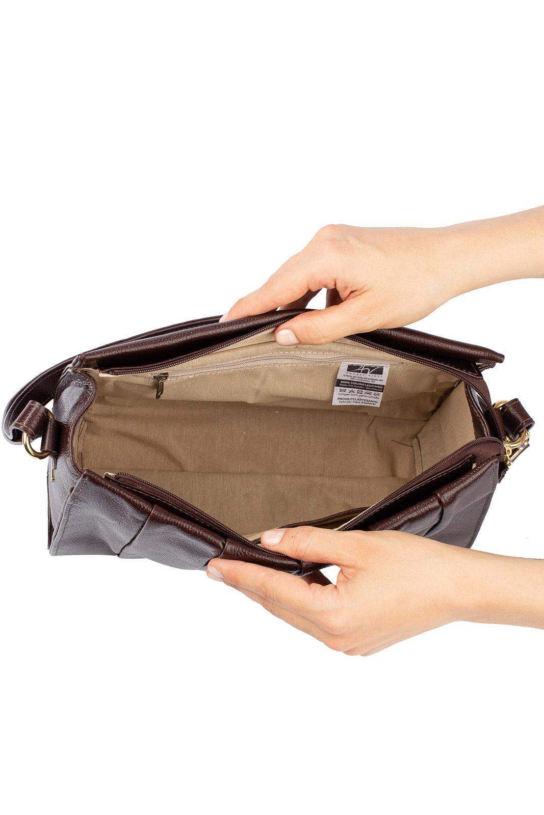 Bolsa de couro liso tiracolo Barbara - Enluaze