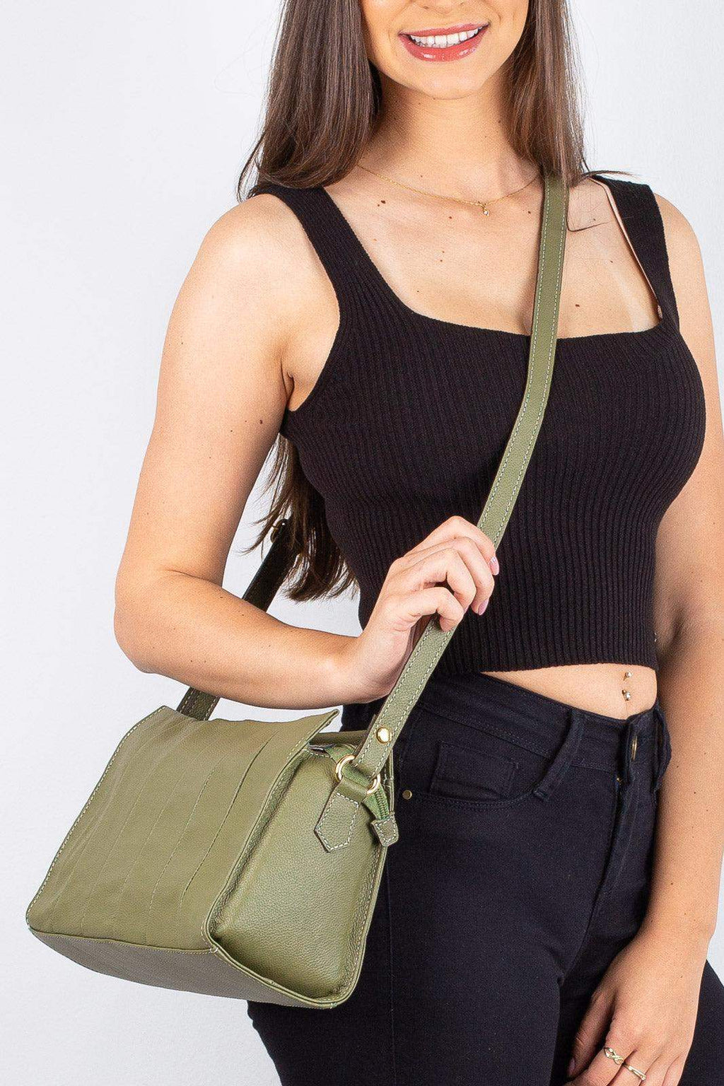 Bolsa de couro liso tiracolo Barbara - Enluaze