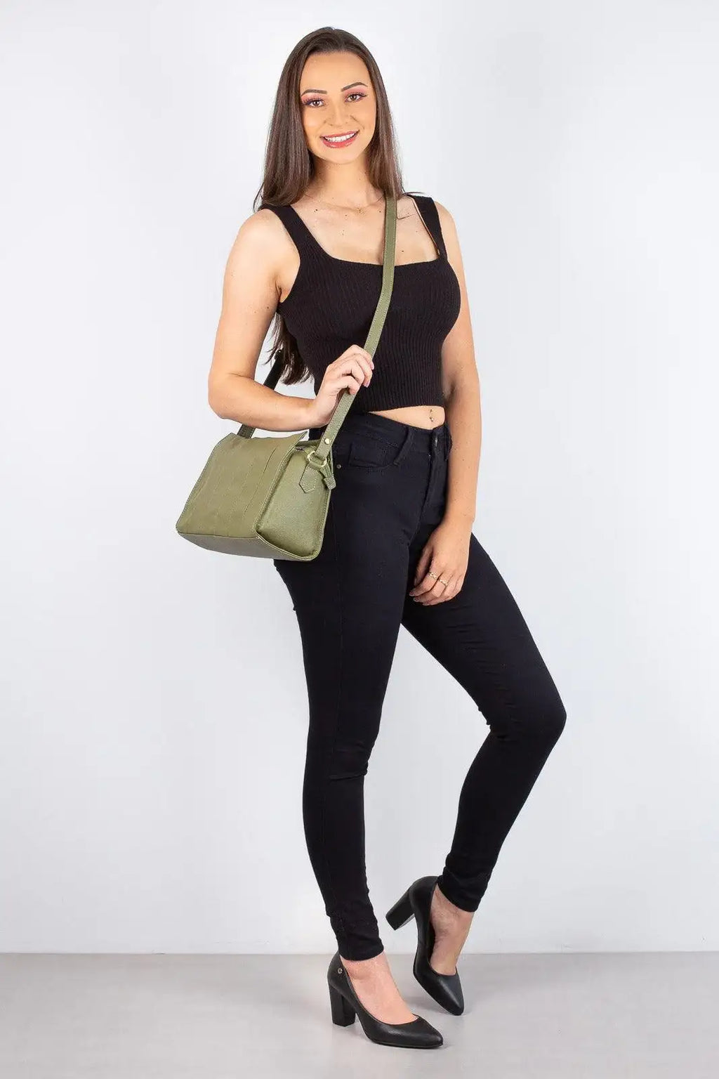 Bolsa de couro liso tiracolo Barbara - Enluaze