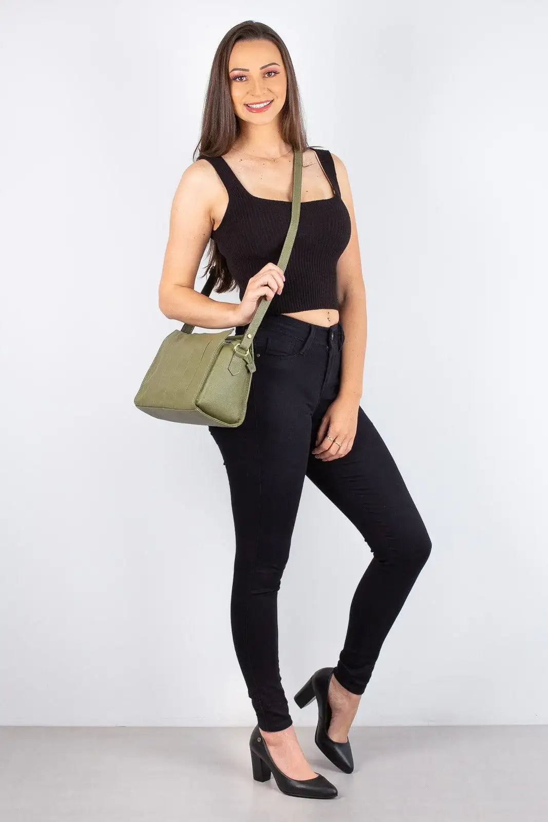 Bolsa de couro liso tiracolo Barbara - Enluaze