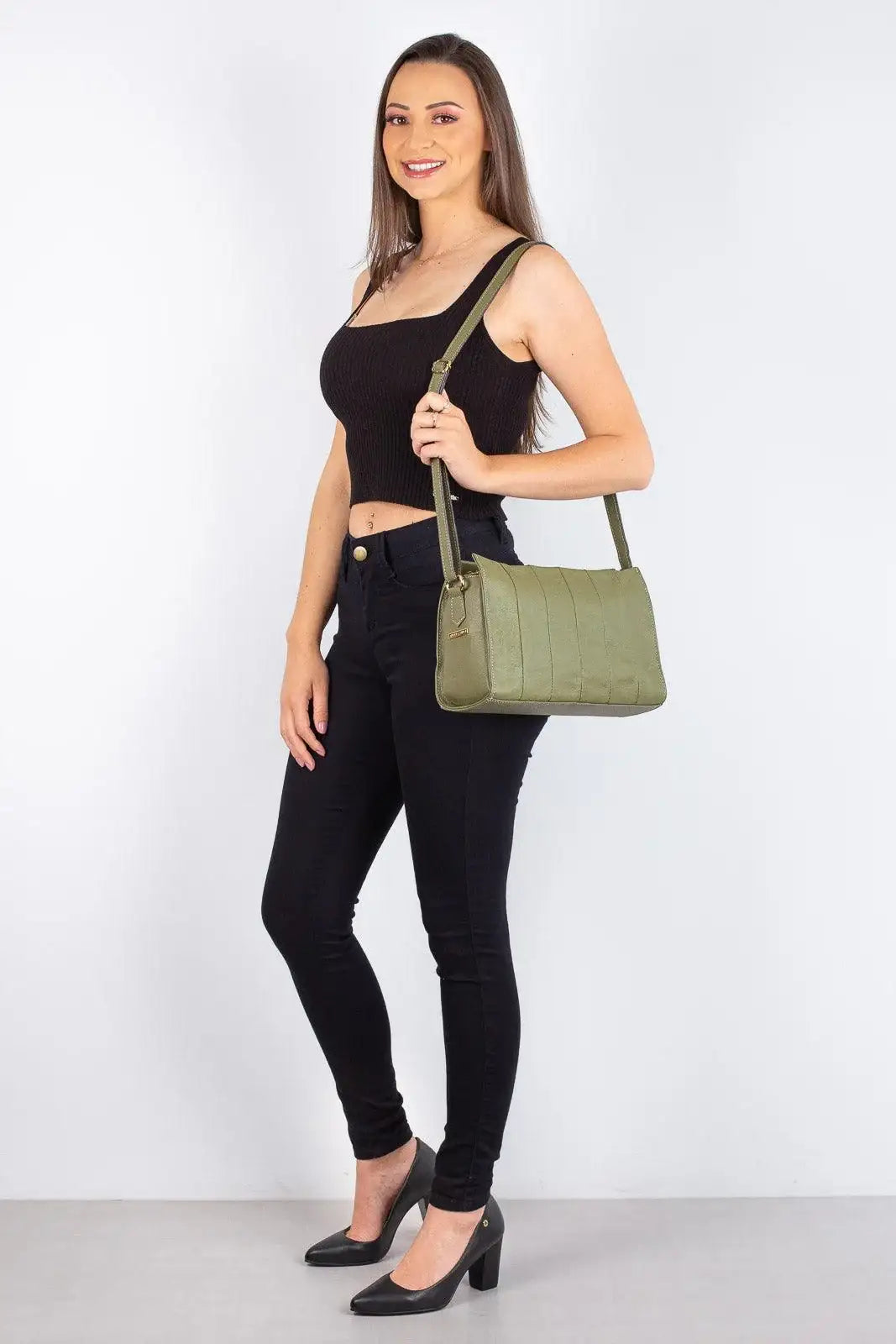 Bolsa de couro liso tiracolo Barbara - Enluaze