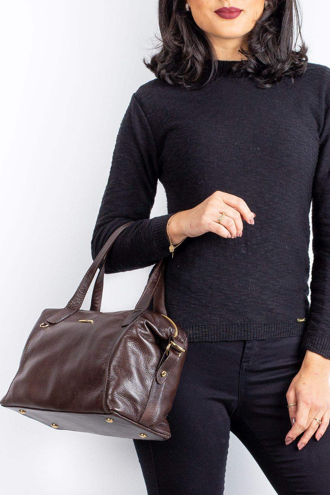 Bolsa de couro liso grande Aurora - Enluaze