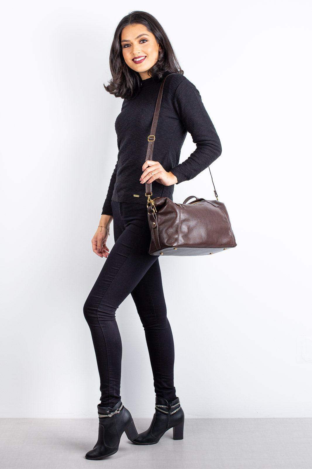 Bolsa de couro liso grande Aurora - Enluaze