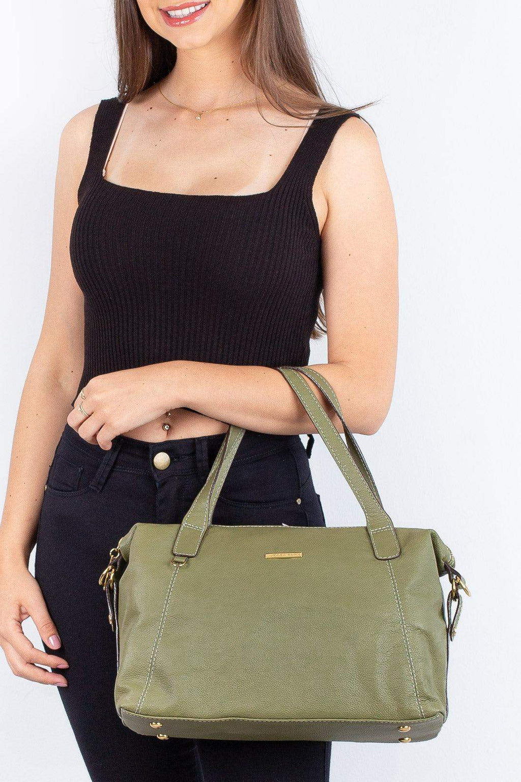 Bolsa de couro liso grande Aurora - Enluaze