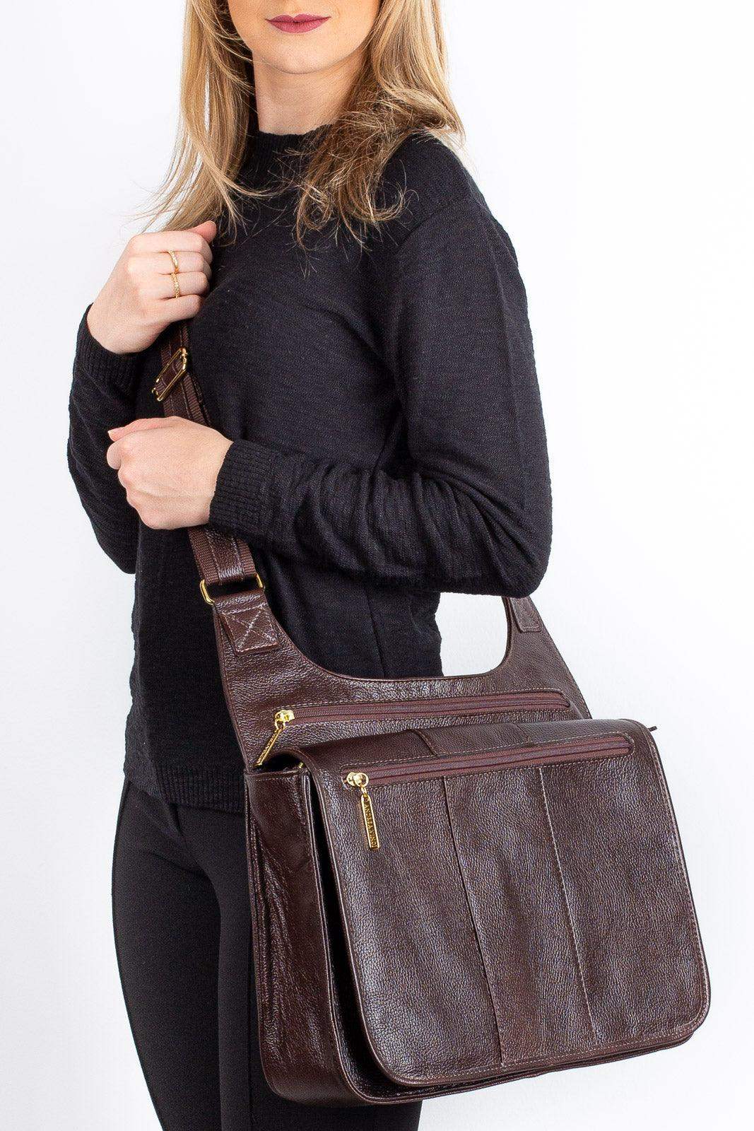 Pasta carteiro de couro liso Jéssica - Enluaze