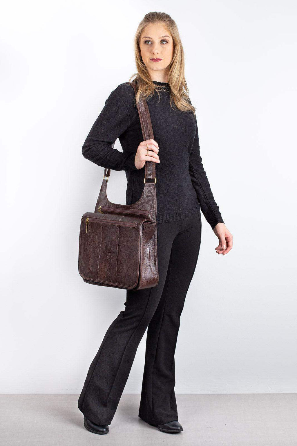 Pasta carteiro de couro liso Jéssica - Enluaze