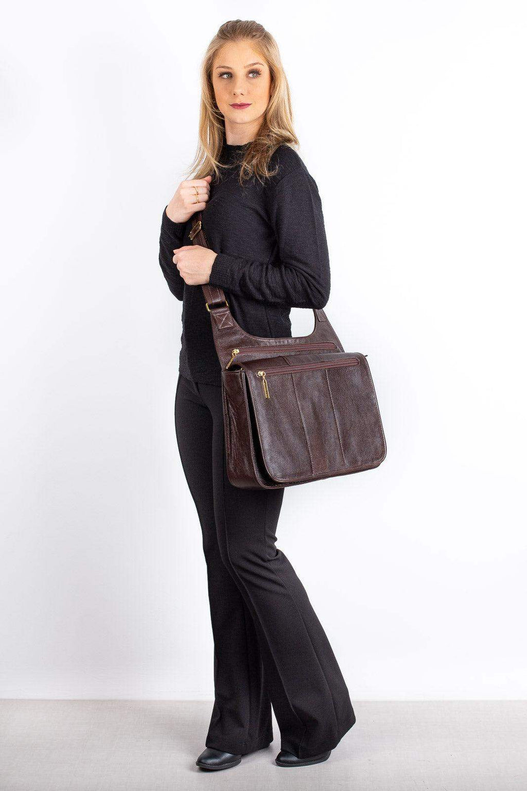 Pasta carteiro de couro liso Jéssica - Enluaze