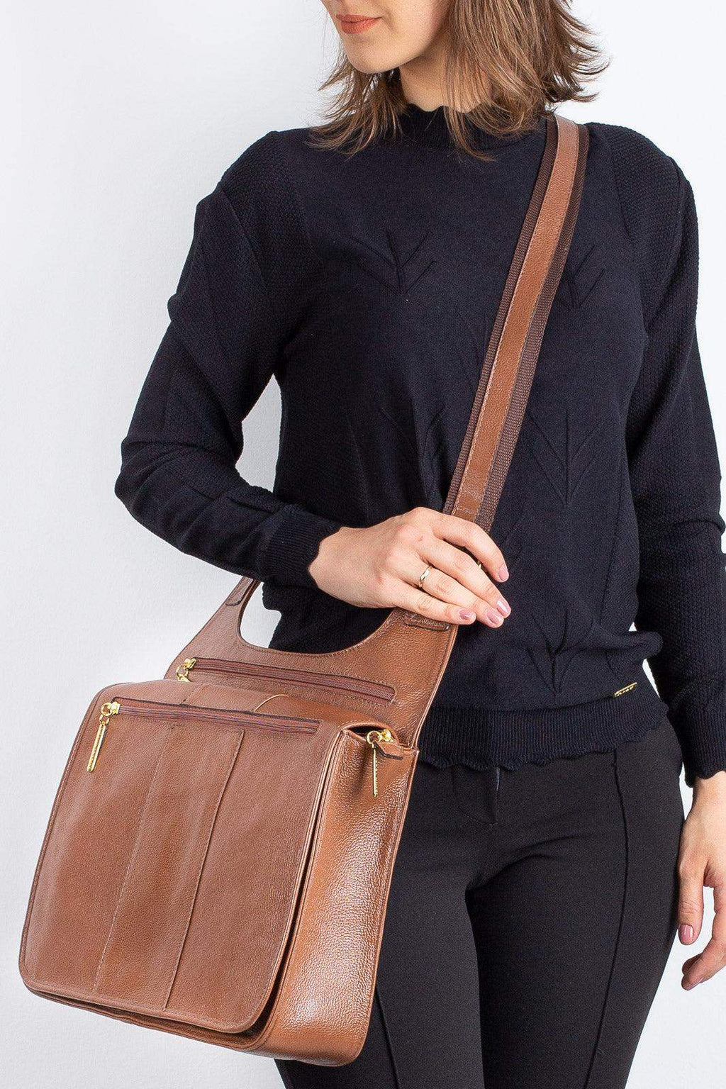 Pasta carteiro de couro liso Jéssica - Enluaze