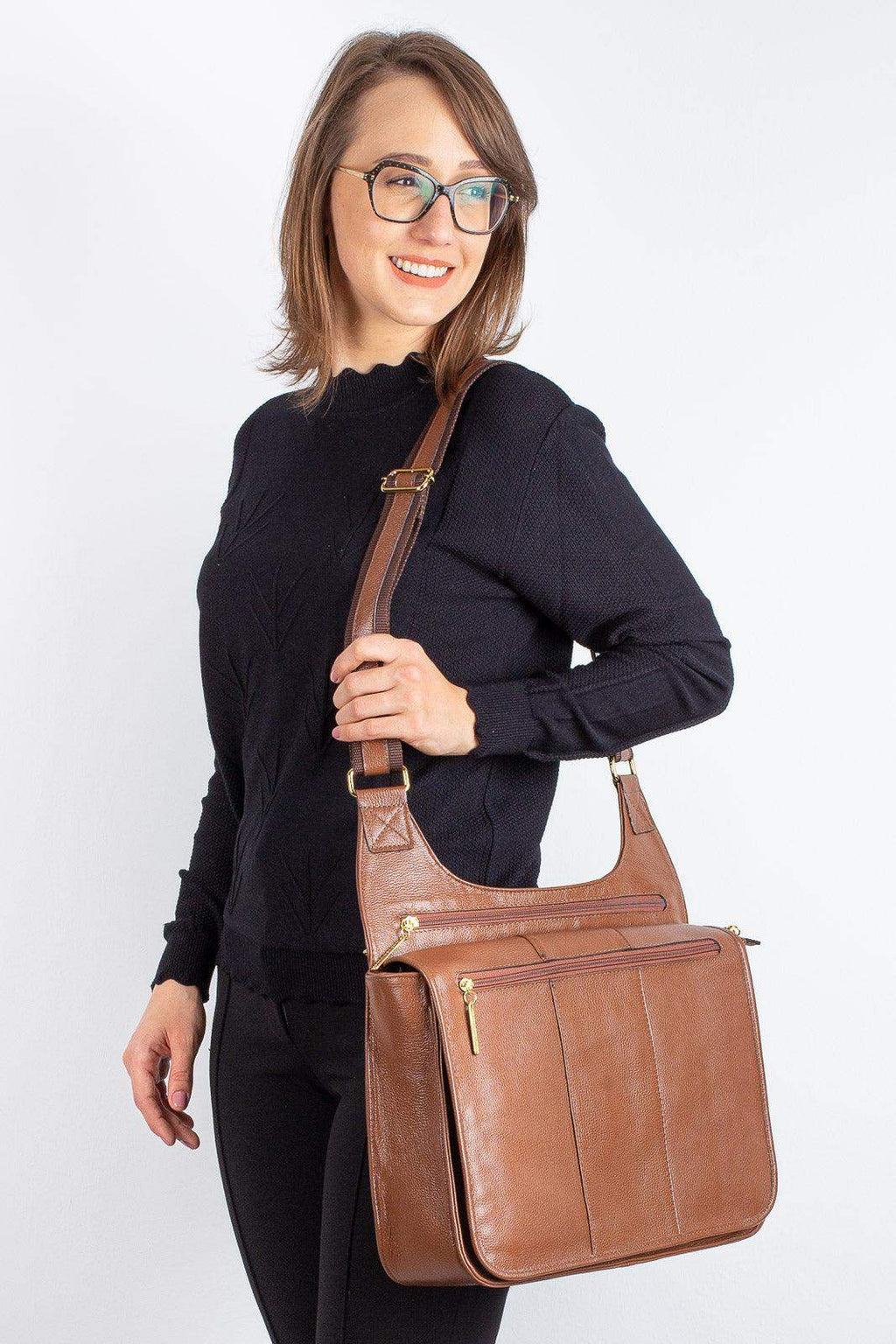 Pasta carteiro de couro liso Jéssica - Enluaze