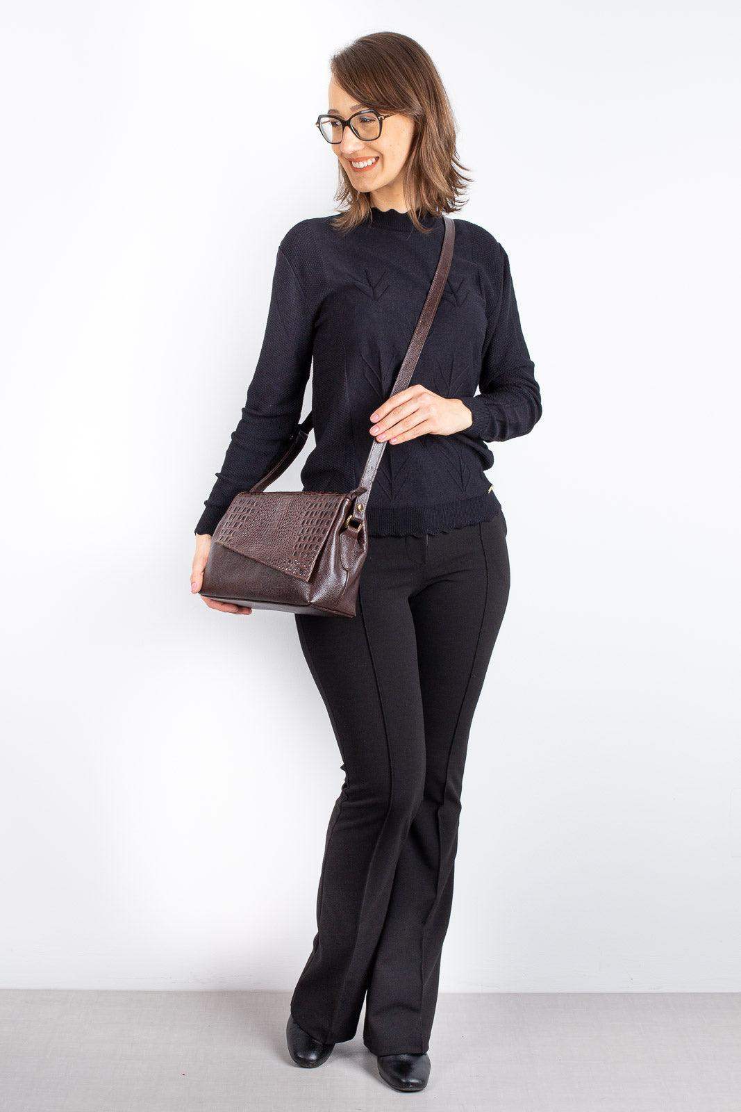 Bolsa tiracolo de couro croco com tampa Rose - Enluaze