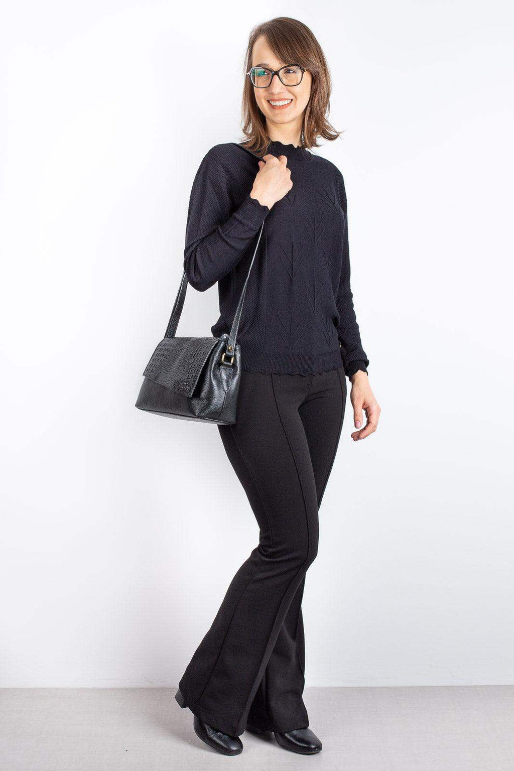 Bolsa tiracolo de couro croco com tampa Rose - Enluaze