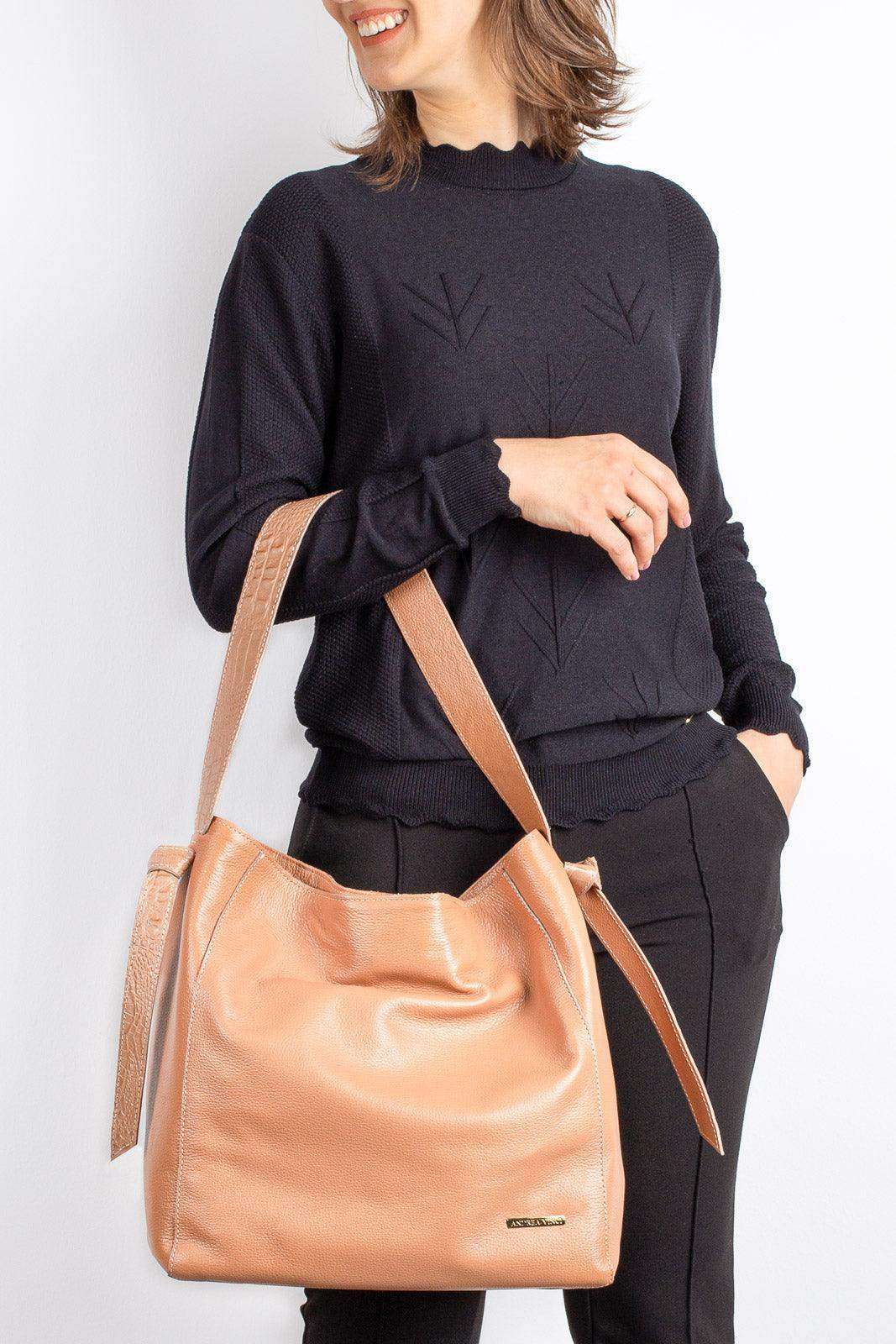 Bolsa sacola de ombro em couro croco Mara - Enluaze