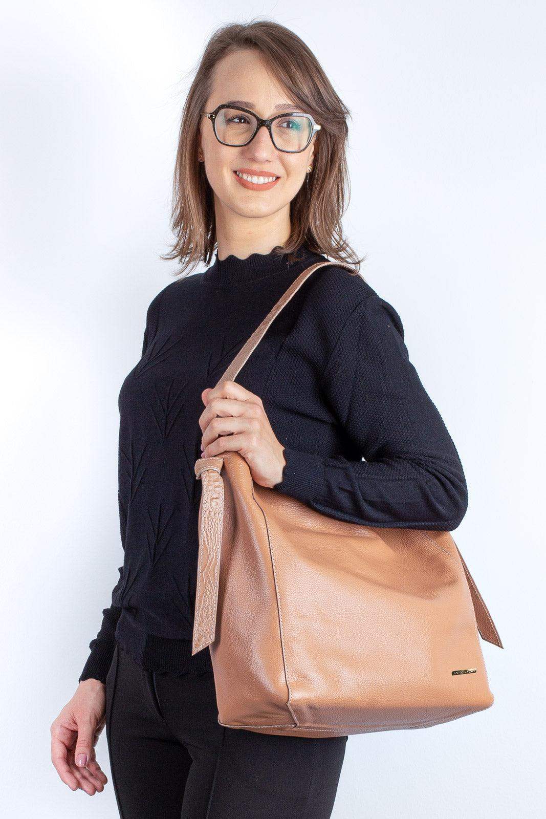 Bolsa sacola de ombro em couro croco Mara - Enluaze