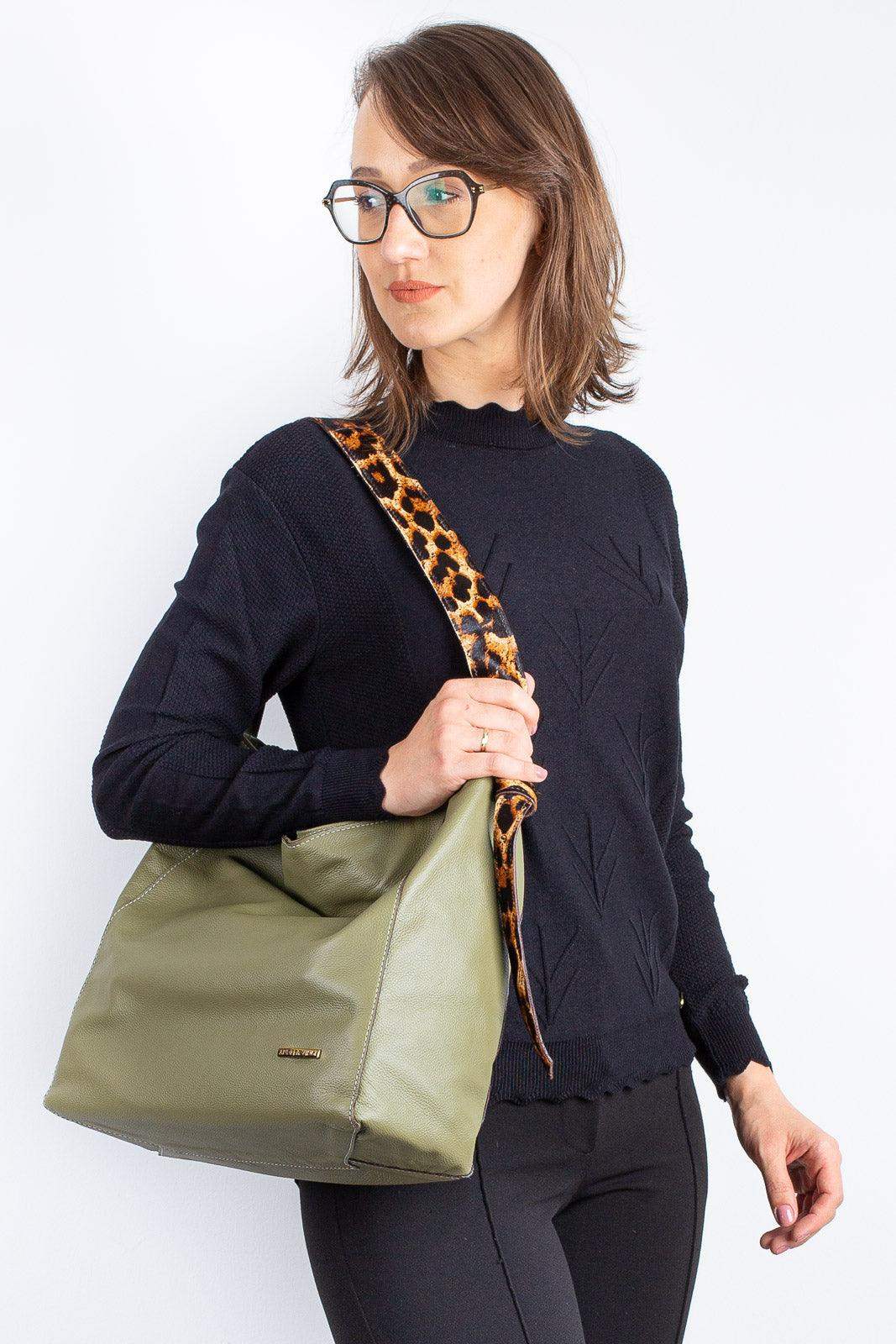 Bolsa sacola de ombro em couro estampado Mara - Enluaze