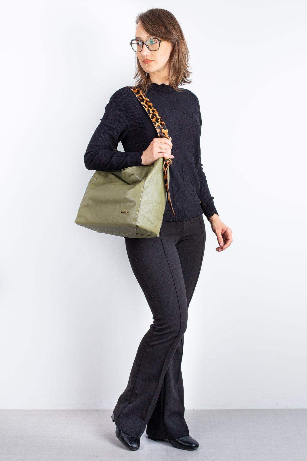 Bolsa sacola de ombro em couro estampado Mara - Enluaze