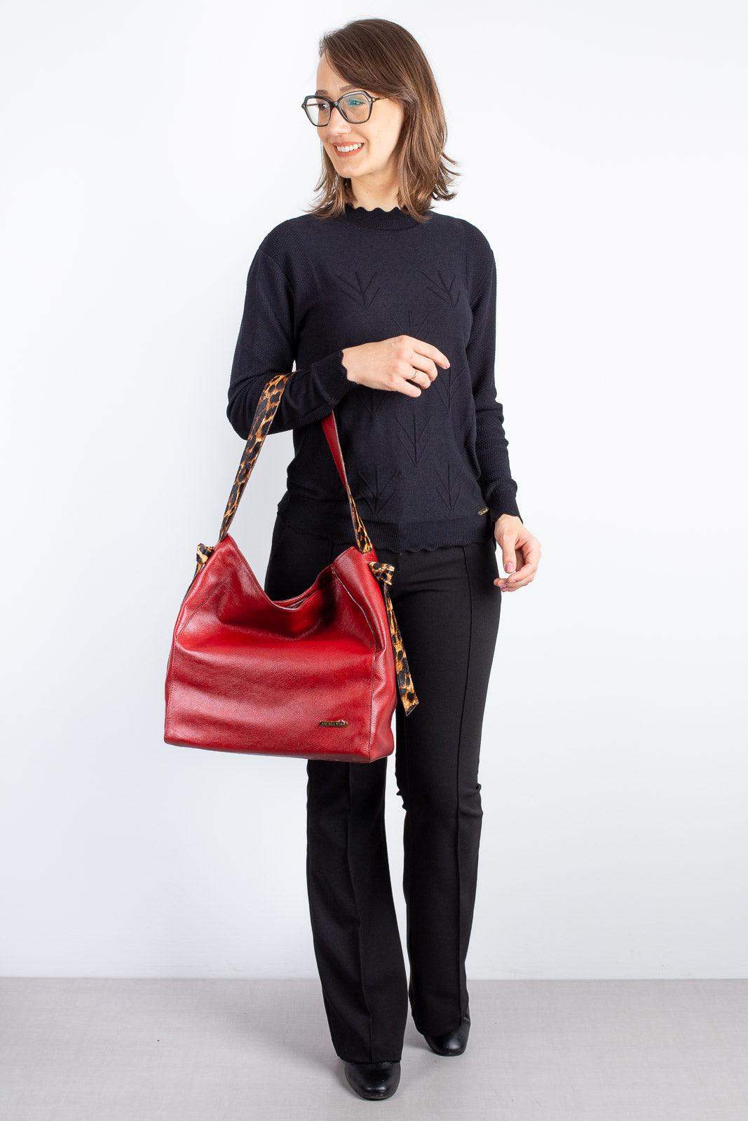 Bolsa sacola de ombro em couro estampado Mara - Enluaze