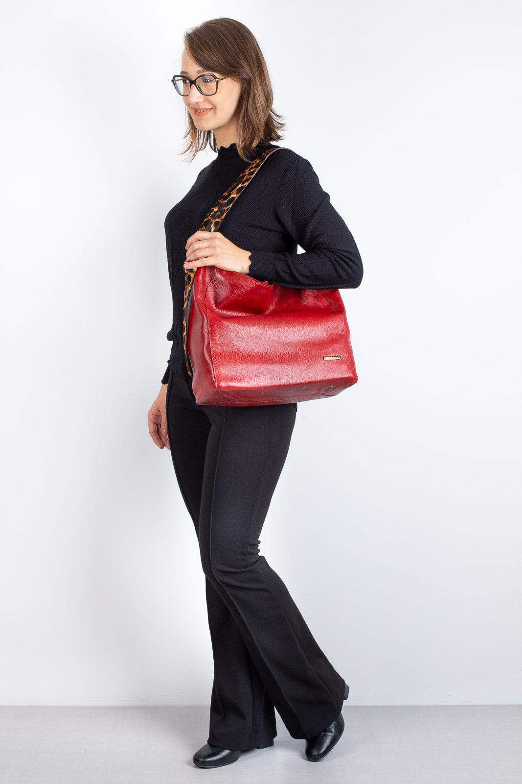 Bolsa sacola de ombro em couro estampado Mara - Enluaze