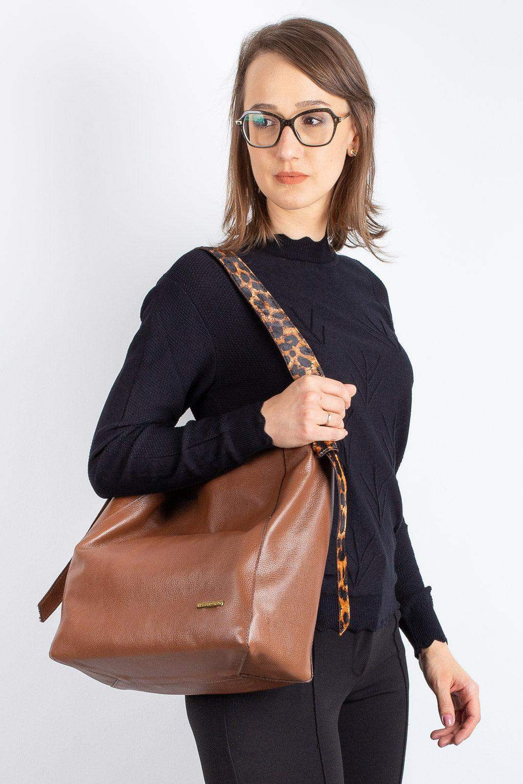 Bolsa sacola de ombro em couro estampado Mara - Enluaze