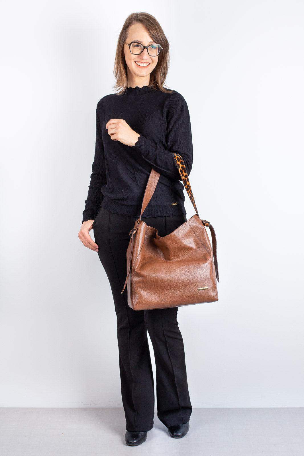 Bolsa sacola de ombro em couro estampado Mara - Enluaze