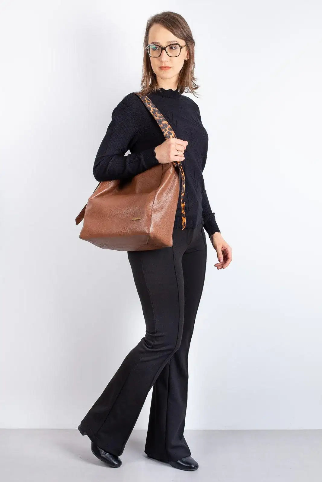 Bolsa sacola de ombro em couro estampado Mara - Enluaze