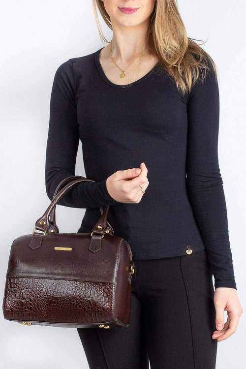 Bolsa baú de mão em couro liso Sthefani - Enluaze