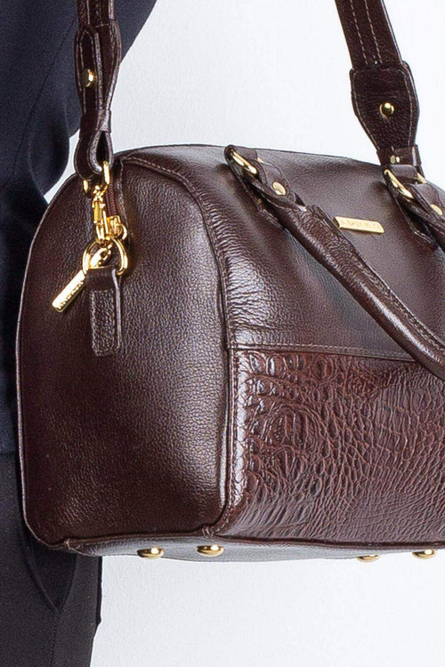 Bolsa baú de mão em couro liso Sthefani - Enluaze