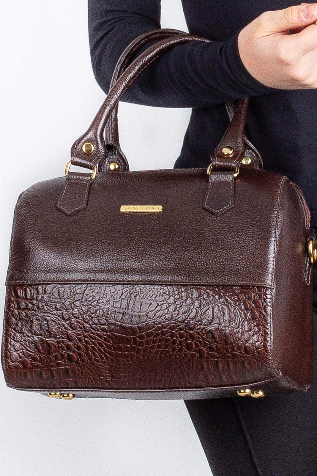 Bolsa baú de mão em couro liso Sthefani - Enluaze