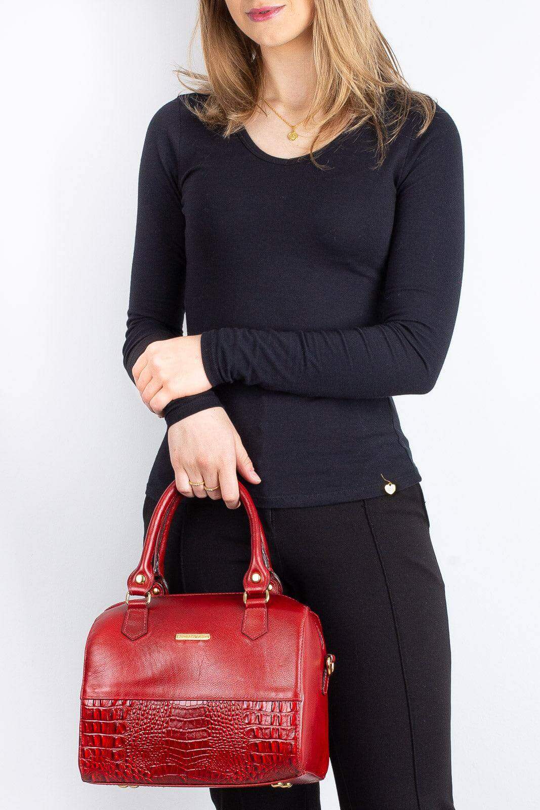 Bolsa baú de mão em couro liso Sthefani - Enluaze