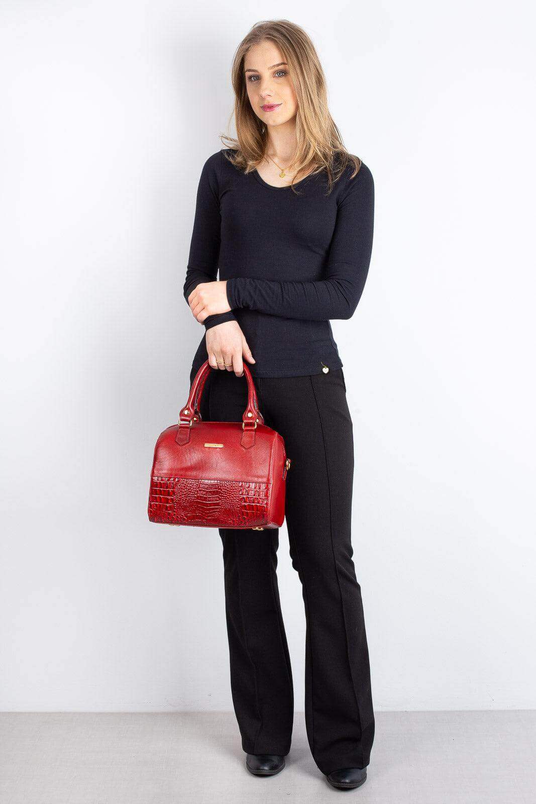 Bolsa baú de mão em couro liso Sthefani - Enluaze