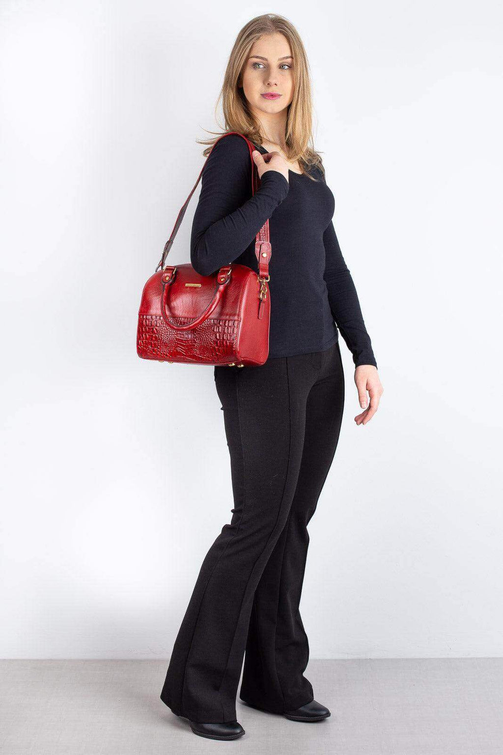 Bolsa baú de mão em couro liso Sthefani - Enluaze