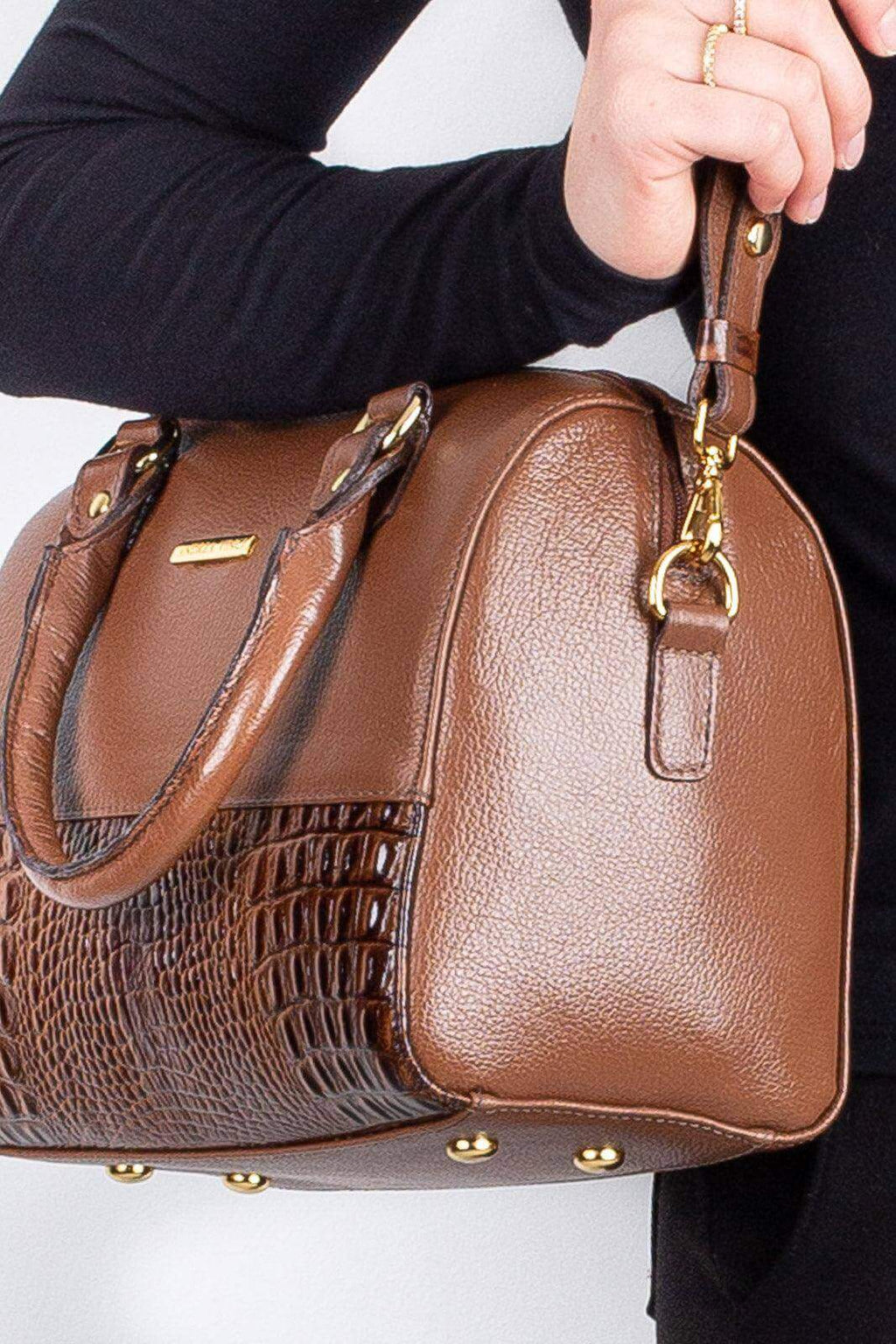 Bolsa baú de mão em couro liso Sthefani - Enluaze