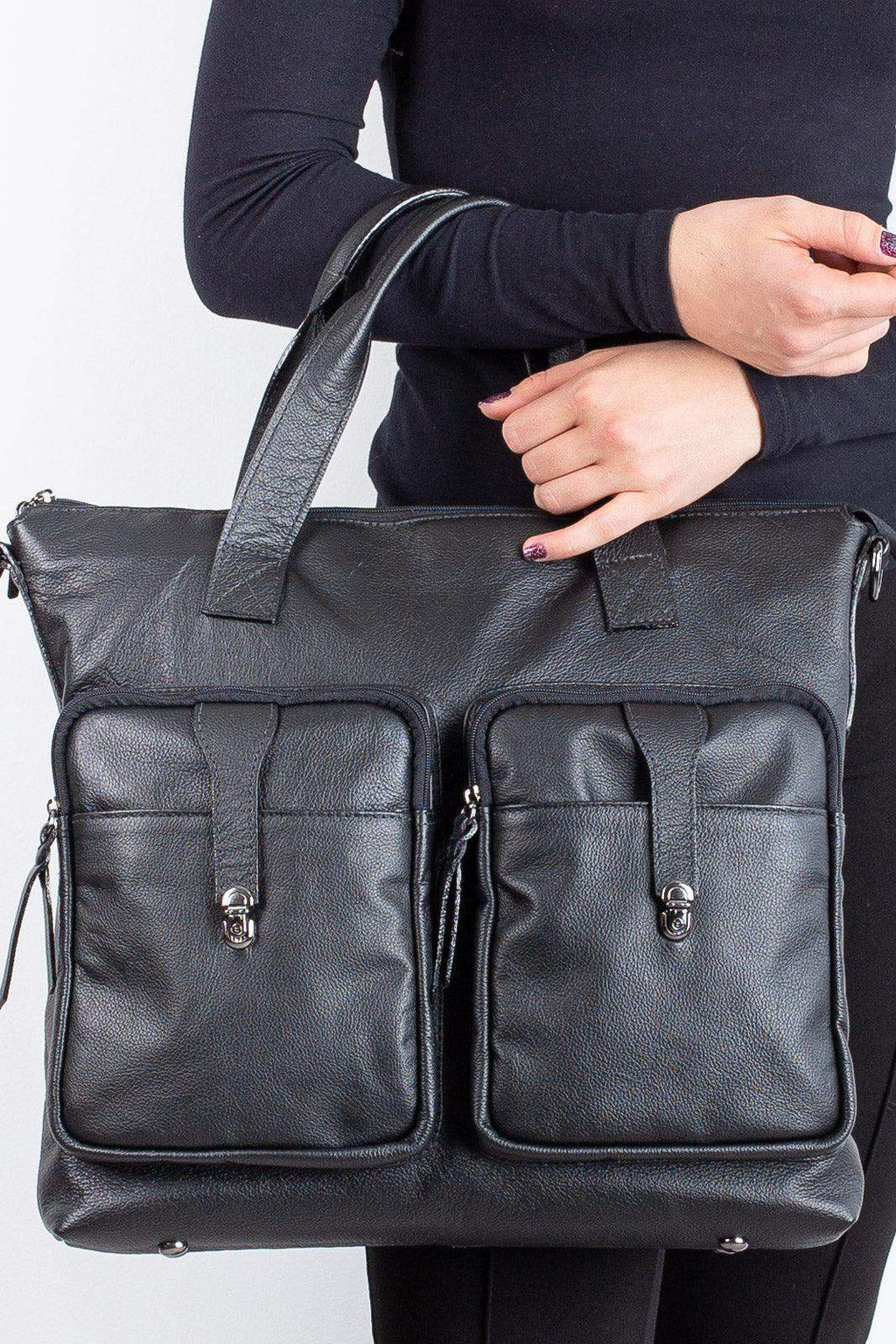 Bolsa/Pasta para notebook de couro liso metais grafite Jaque - Enluaze