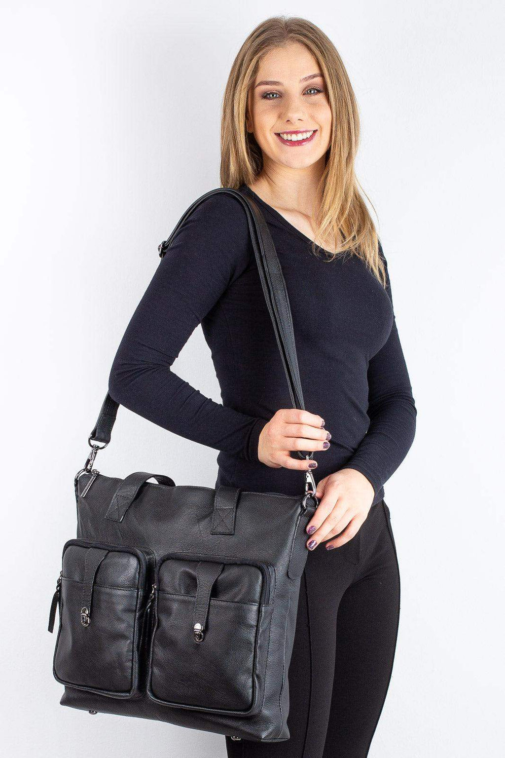 Bolsa/Pasta para notebook de couro liso metais grafite Jaque - Enluaze