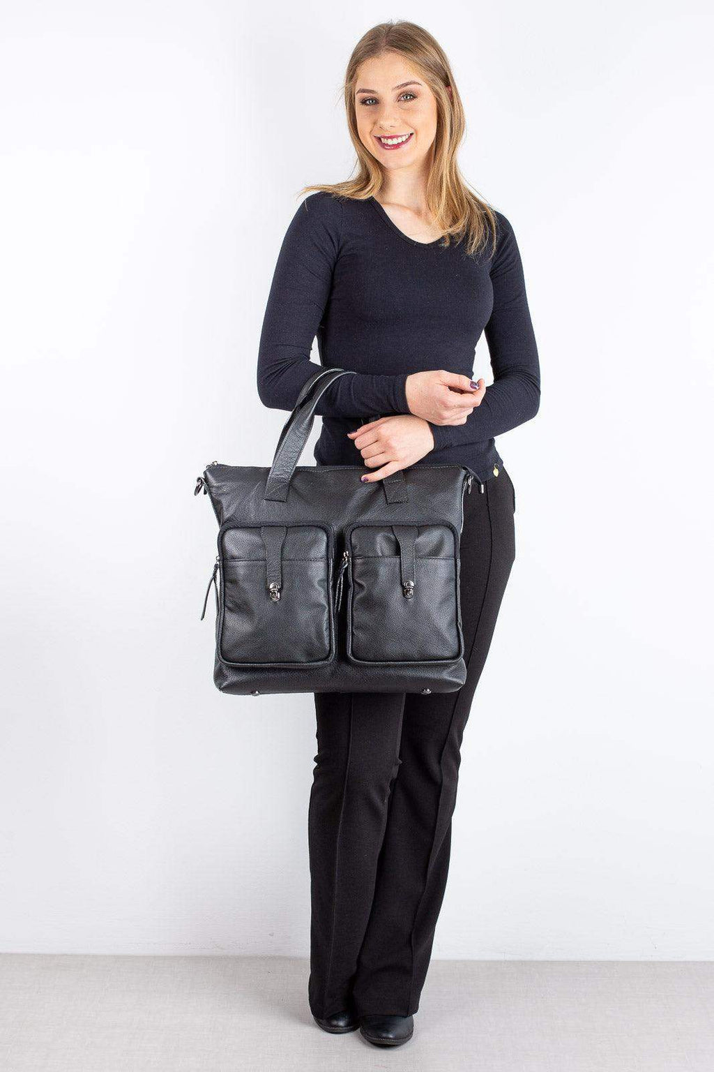 Bolsa/Pasta para notebook de couro liso metais grafite Jaque - Enluaze