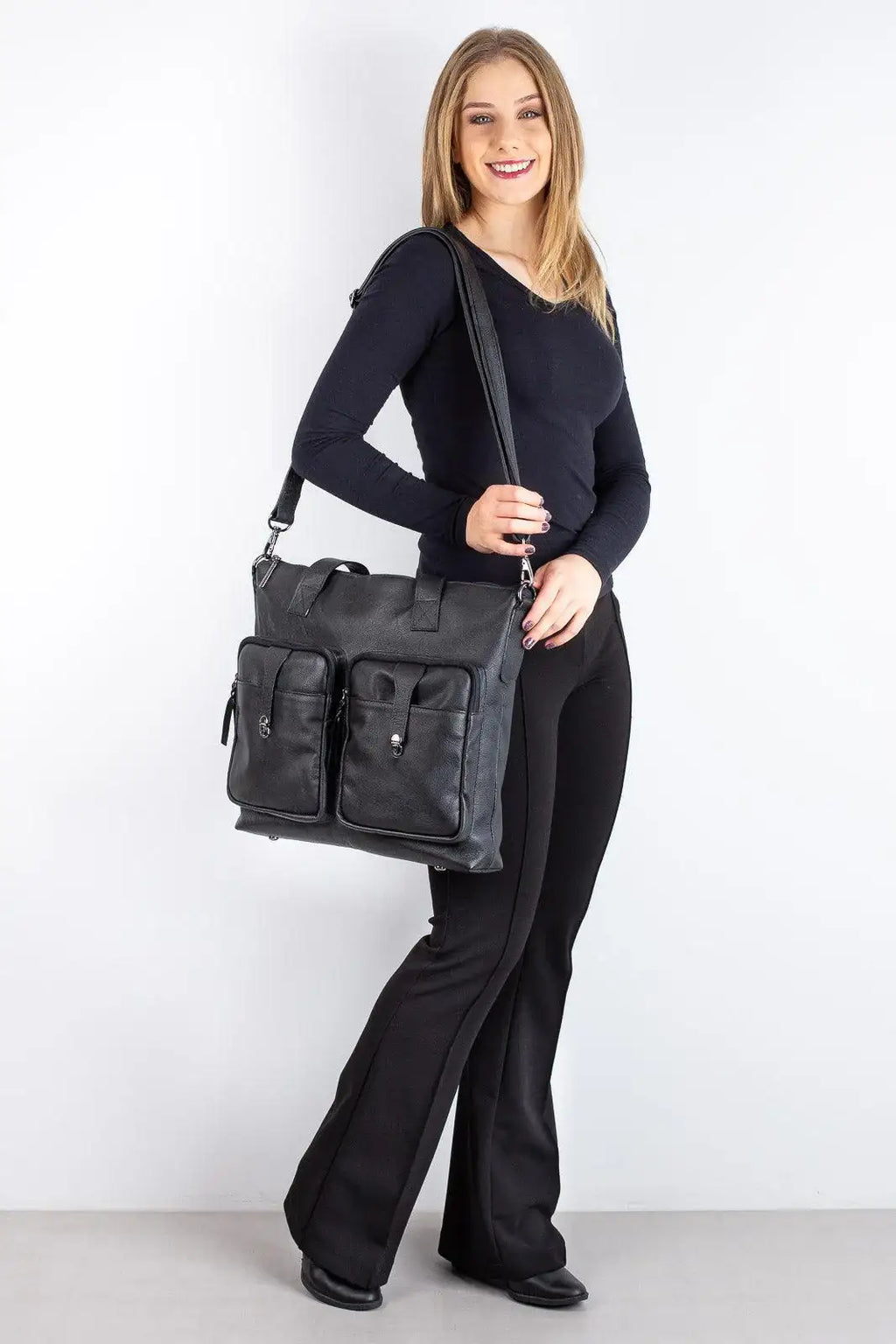 Bolsa/Pasta para notebook de couro liso metais grafite Jaque - Enluaze