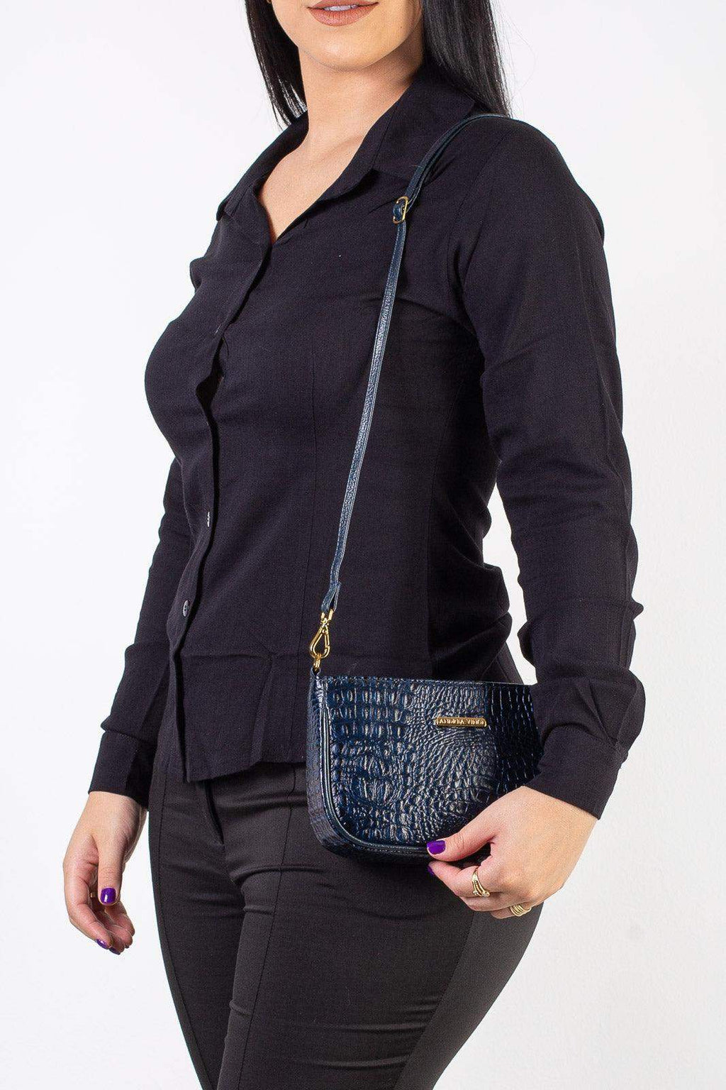 Bolsa tiracolo pequena de couro croco Iria - Enluaze