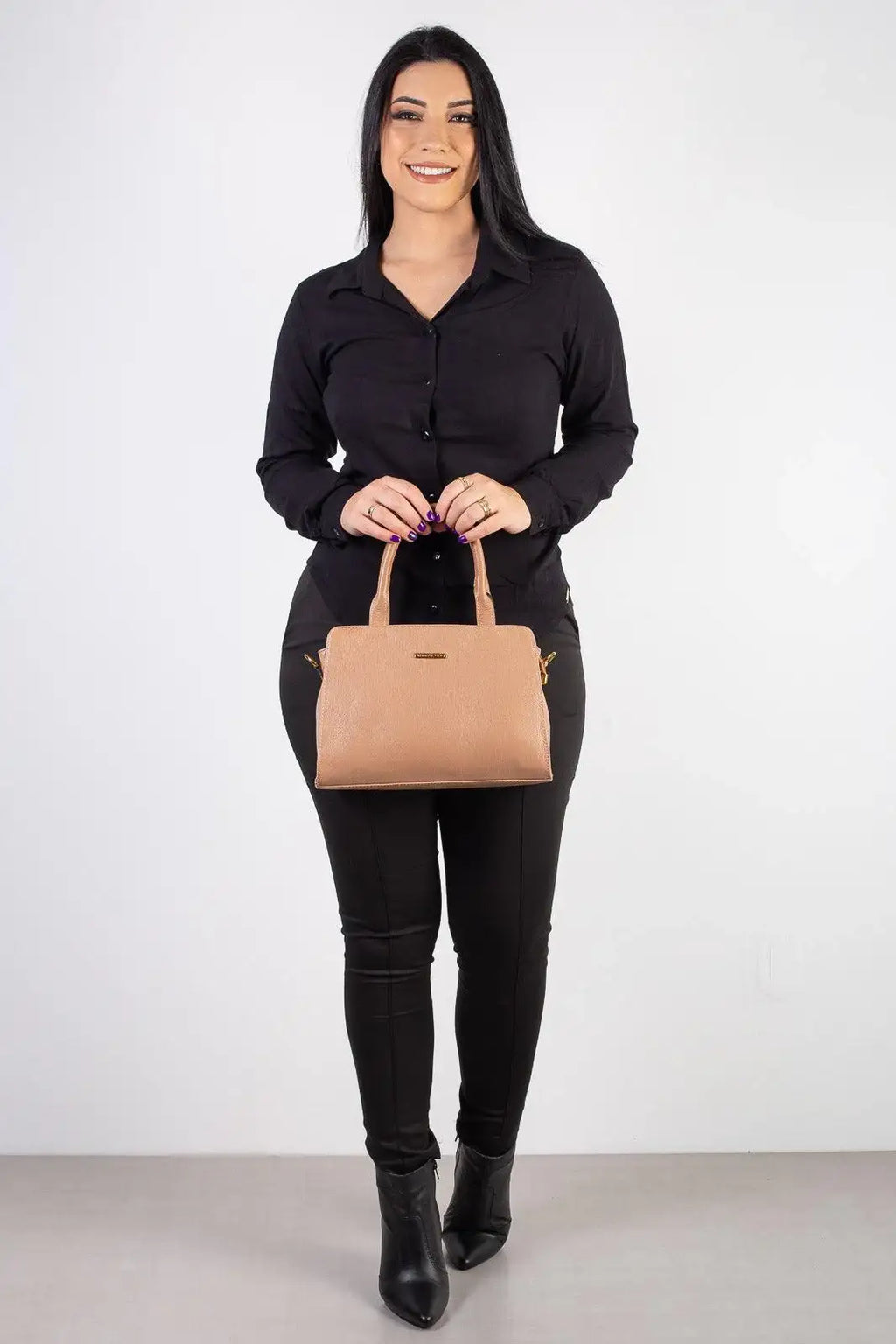 Bolsa de couro liso estruturada Emili - Enluaze